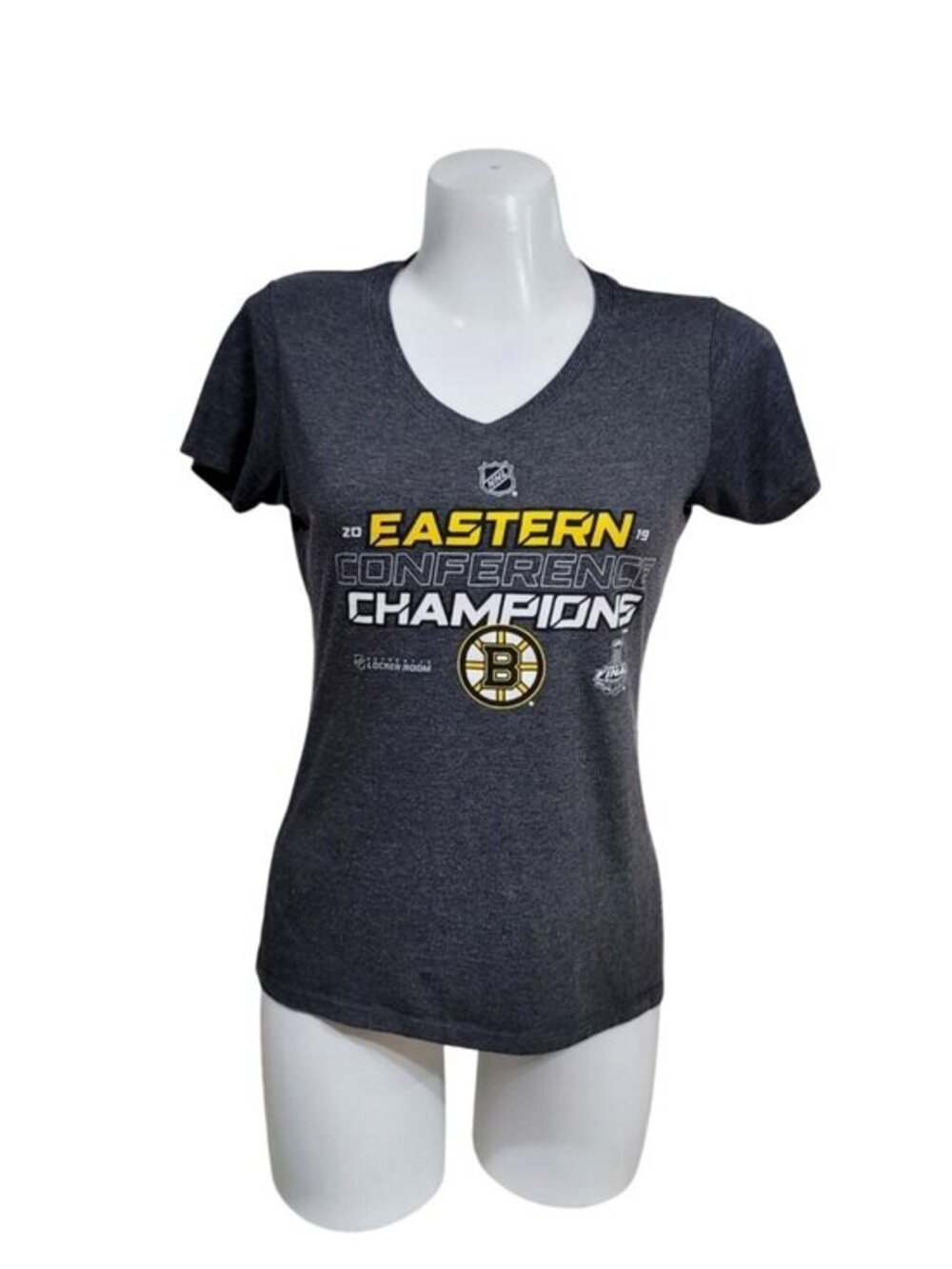 Boston Bruins 2019 Eastern Conference Champions V-Neck T-Shirt Gray NHL S